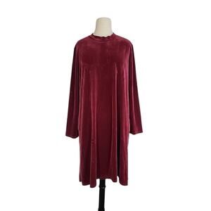 J Jill Pure Jill Velour Shift Dress Red XL Mock Neck Long Sleeve Soft Cozy Party